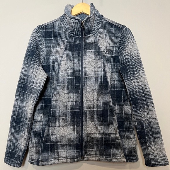 The North Face Women's Full-Zip Fleece Jacket Plaid Gray Blue Size L - Picture 2 of 11